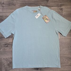 NWT Roundtree & Yorke Caribbean Aqua Ribbed Silk Cotton Tee Large L Short Sleeve